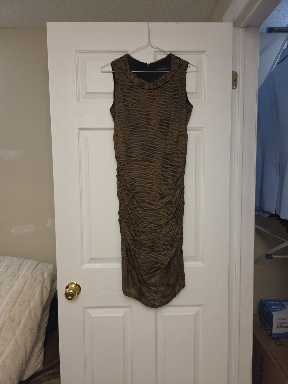 Zenobia Gold Ruched Sheath Dress